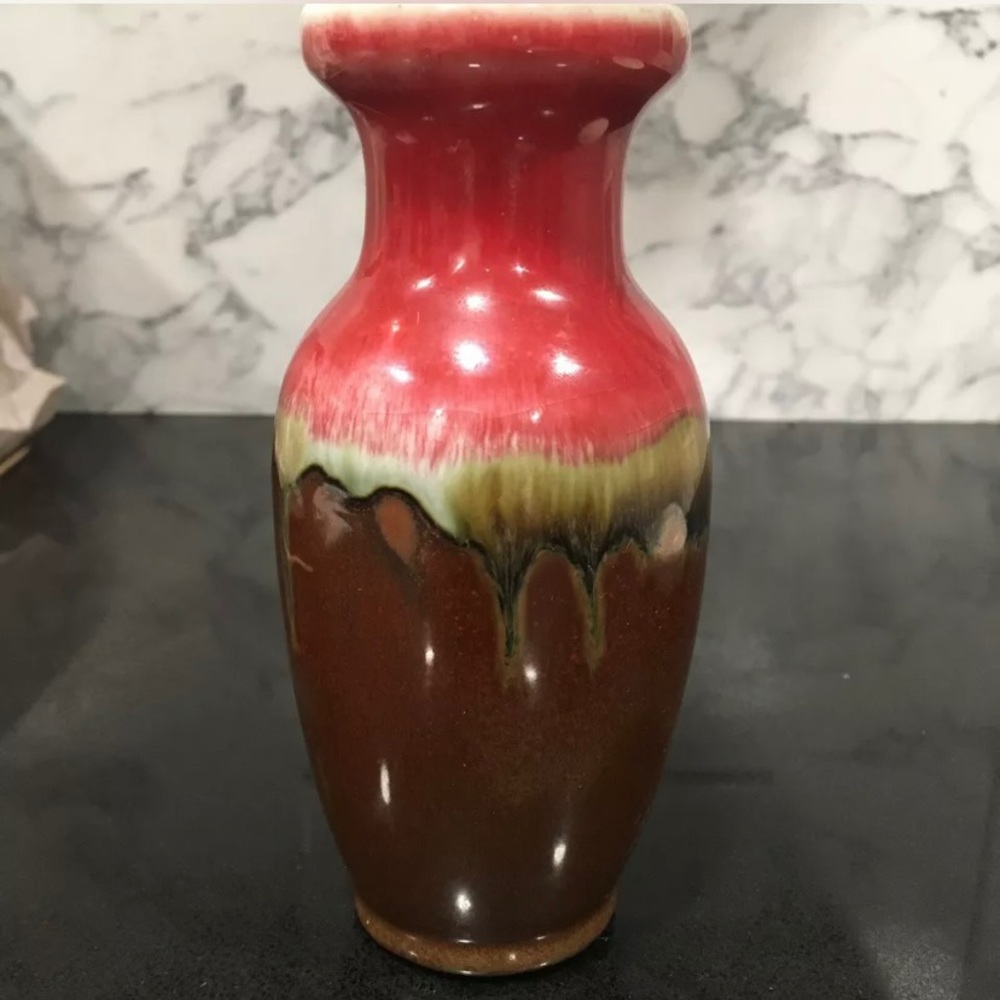 Hosley Potteries drip glaze 6” Red Green Handcrafted